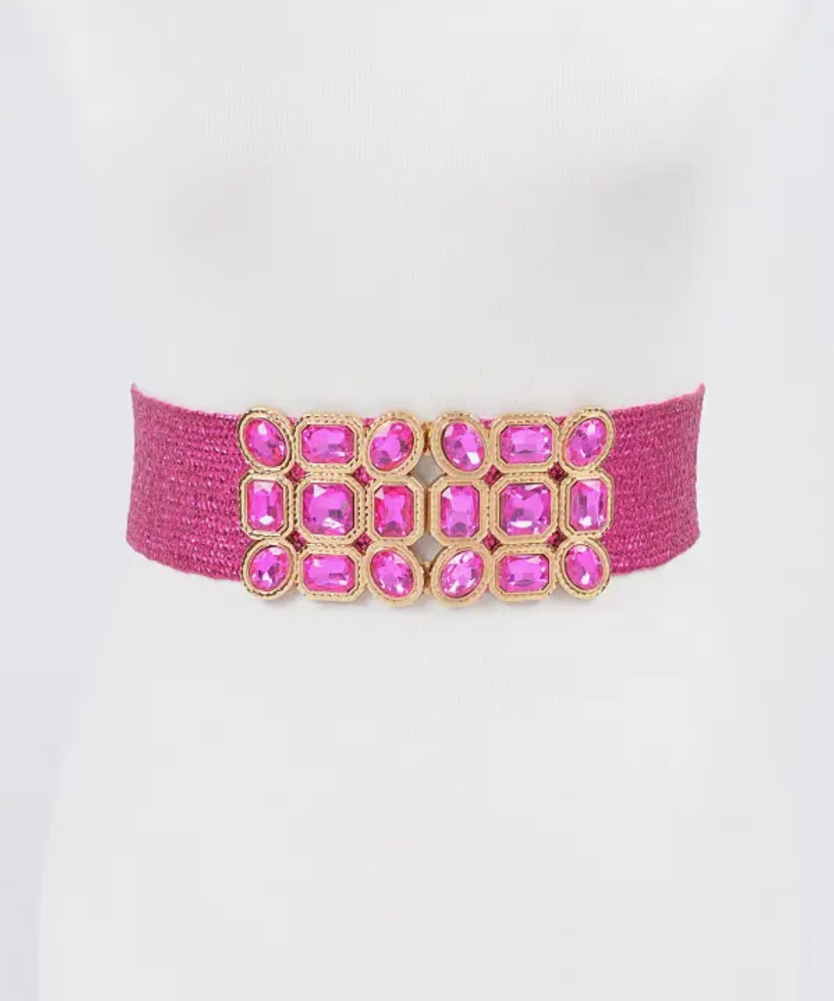 Multi Stone Metallic Straw Stretch Belt