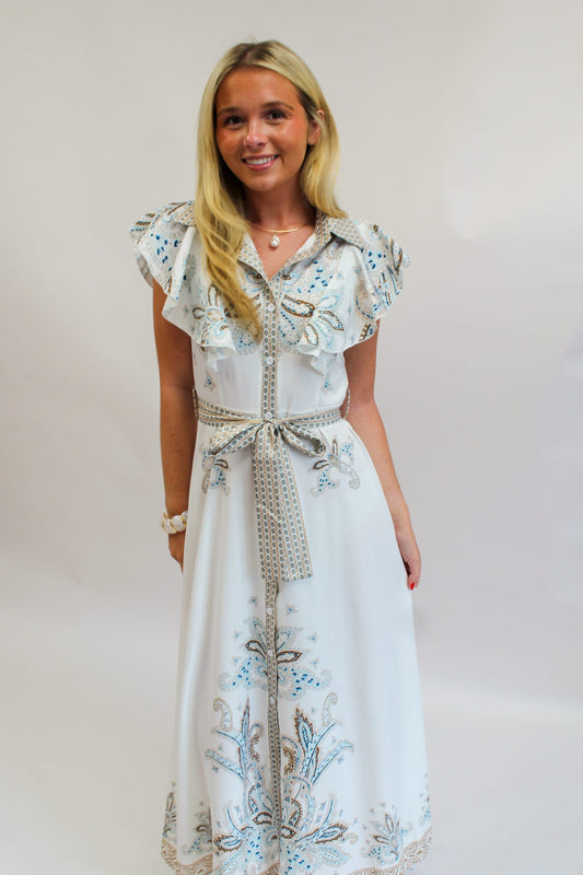 Vintage Elegance Belted Maxi Dress