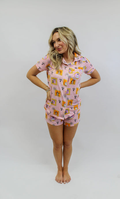 Gilded Ghouls Short Sleeve Button Up Sleep Shirt