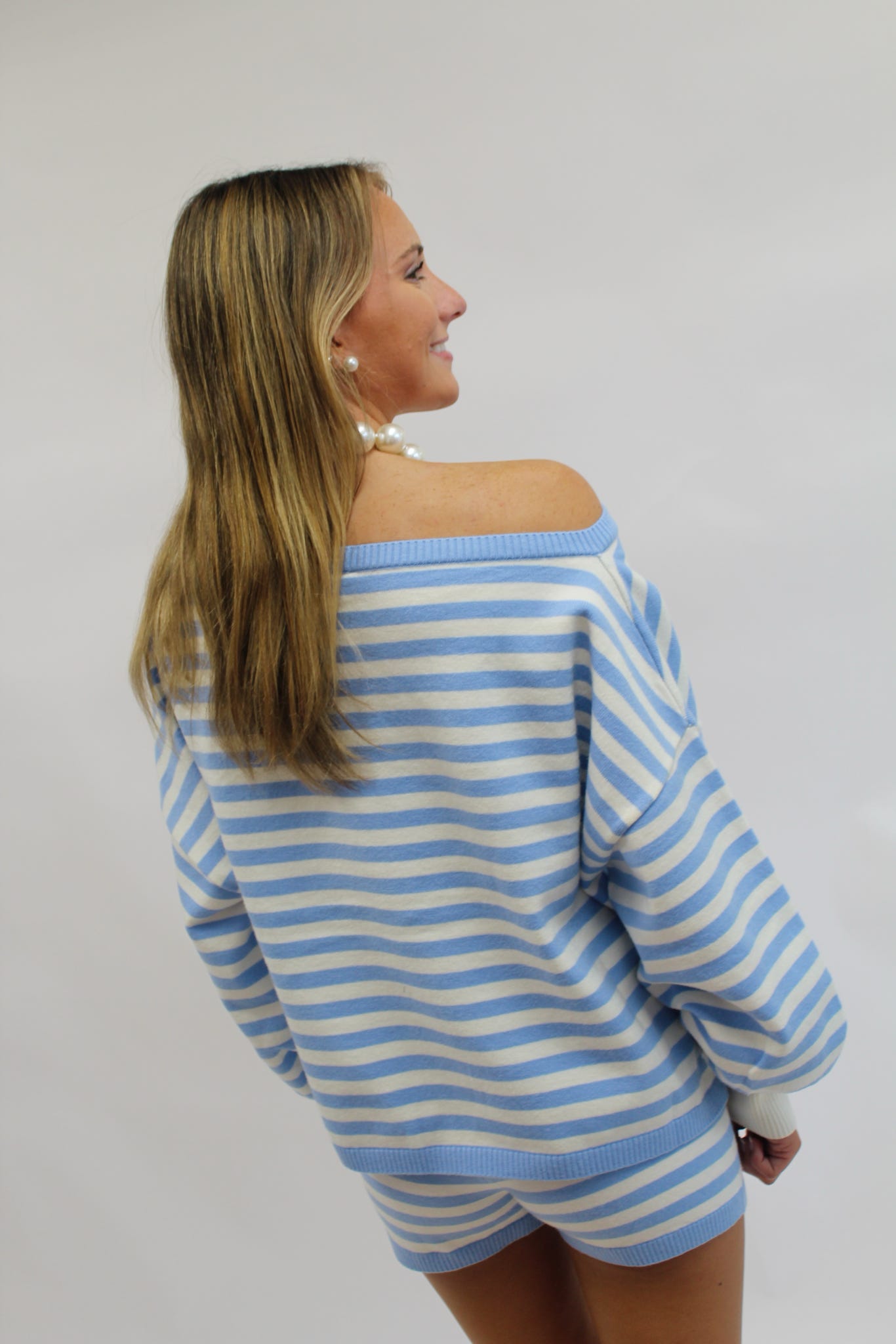 Boat Days Blue & White Stripe Knit Shorts Set