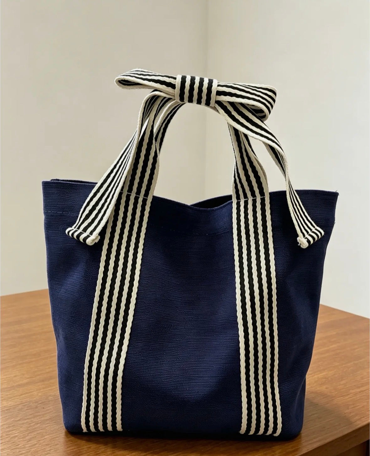 Striped Canvas Bow Handle Tote Bag