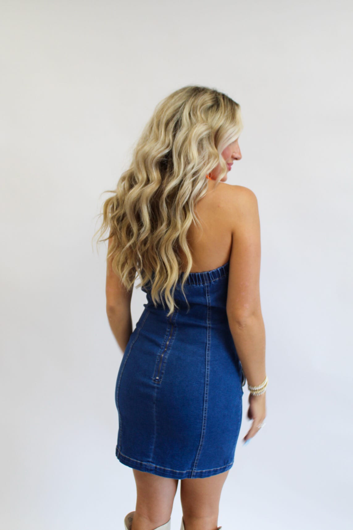 Gameday Darling Denim Strapless Mini Dress