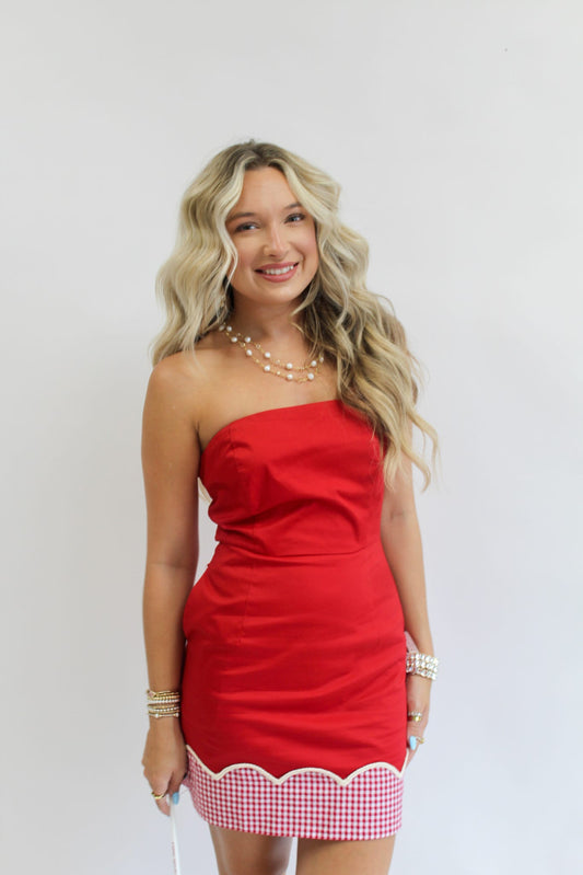 Quarterback Flirt Strapless Mini Dress