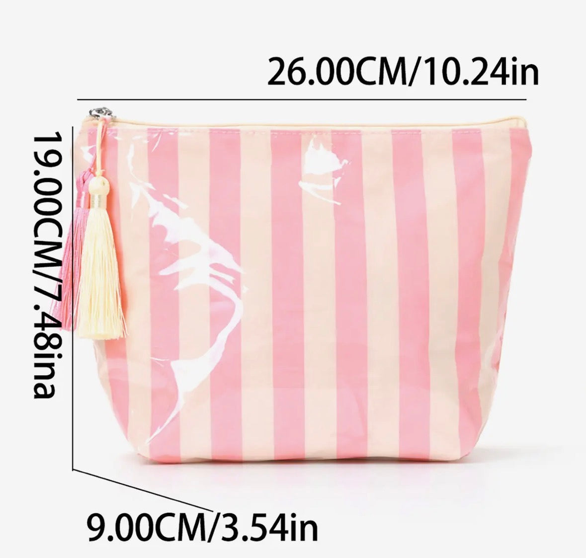 Color-Blocked Striped Waterproof Cosmetic/Makeup Bag w/ Tassel