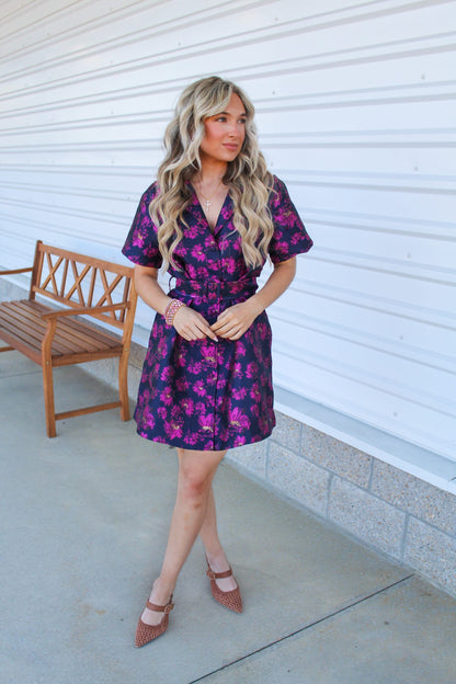 Pink Blossoms Jacquard Mini Dress