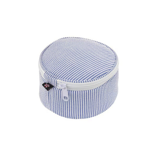 6" Navy Seersucker Button Bag