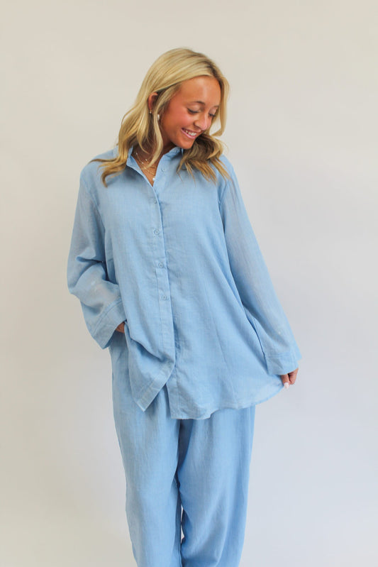 Santorini Sky Linen Pants Set