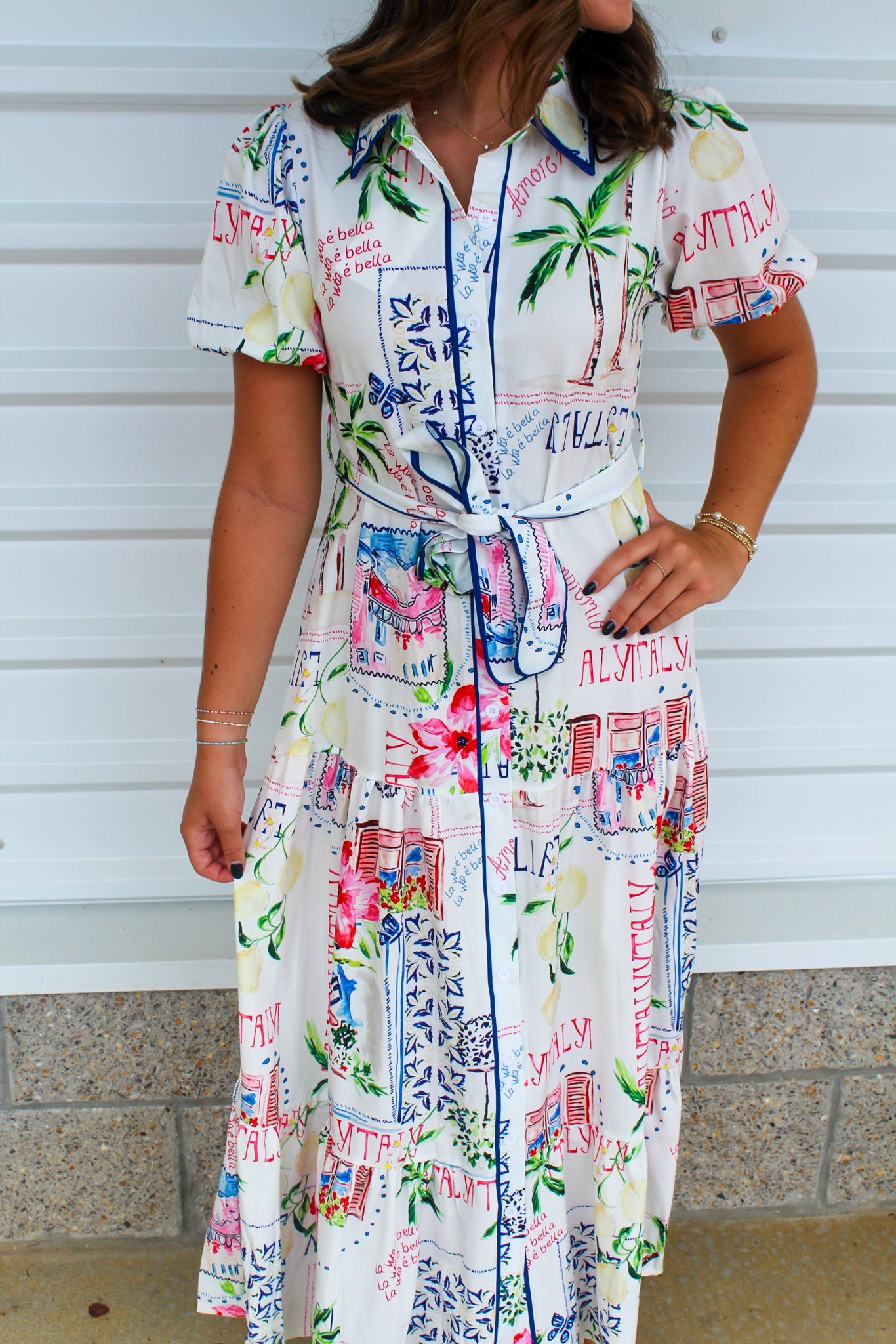 Tropical Palms Belted Maxi Dress