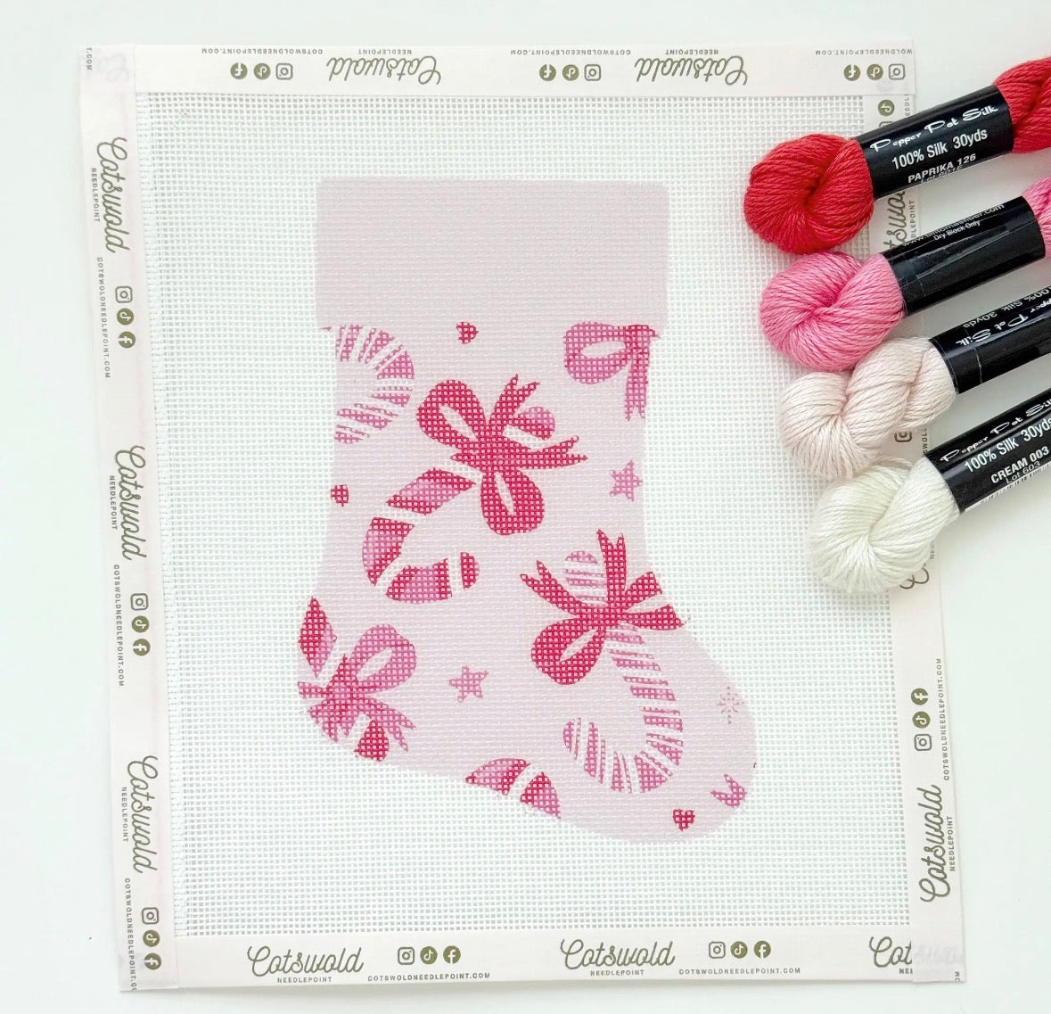 Candy Cane Bows Mini Christmas Needlepoint Canvas