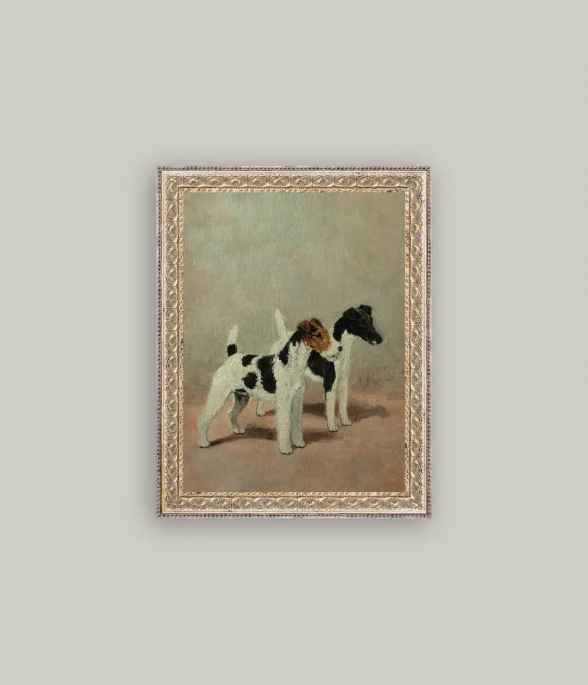 Two Fox Terriers Framed Antique Art 8x10
