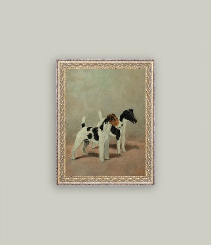 Two Fox Terriers Framed Antique Art 8x10