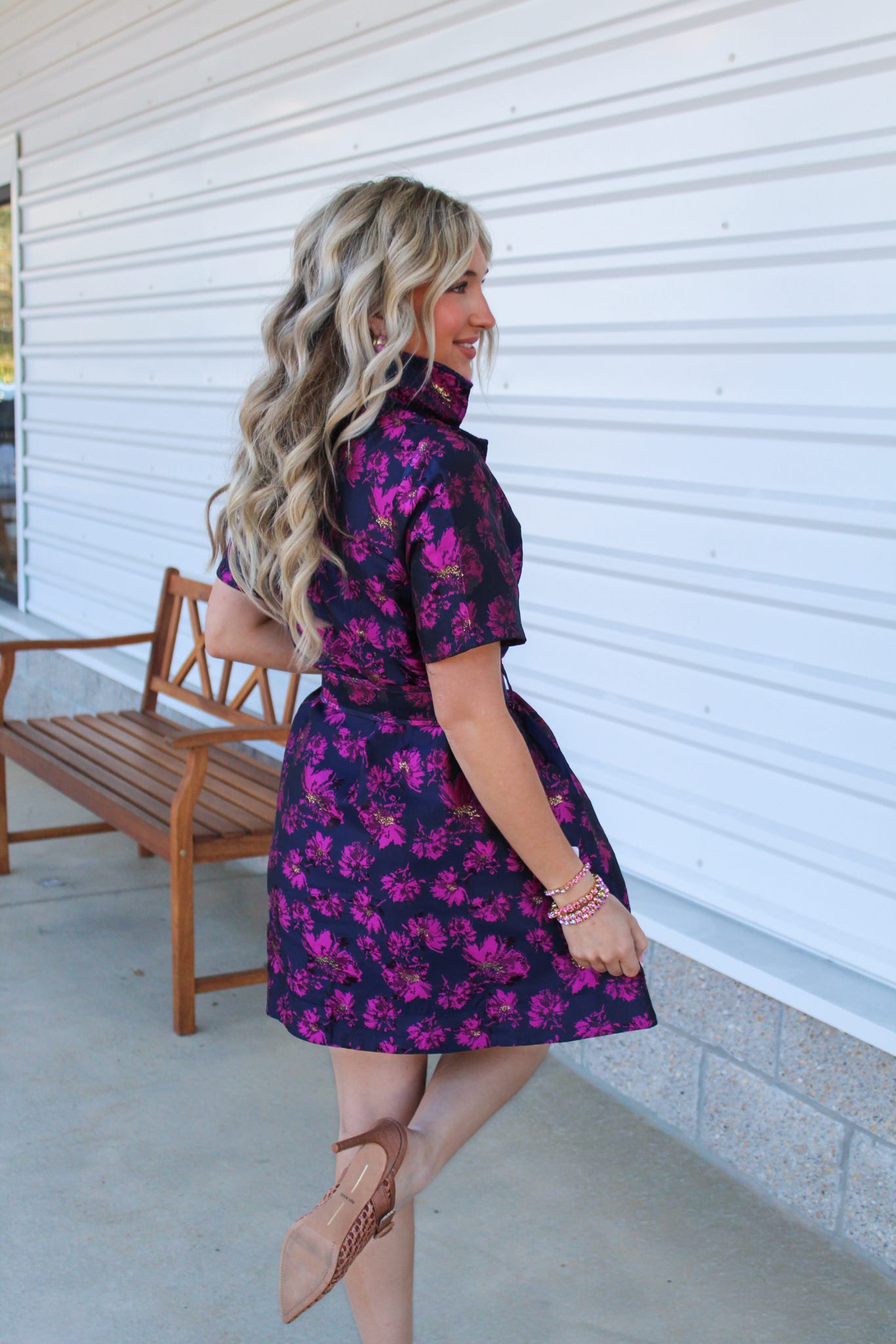 Pink Blossoms Jacquard Mini Dress
