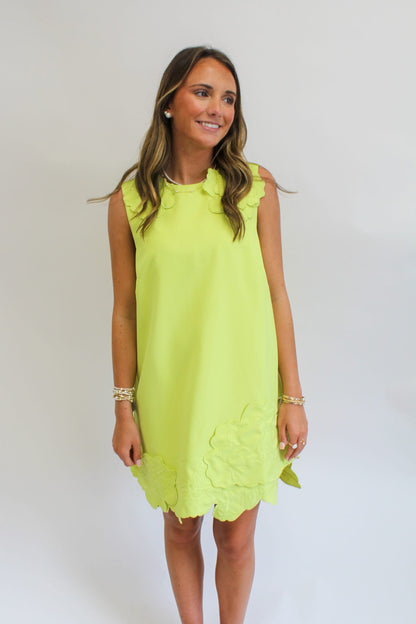 Chartreuse Citrus Bloom Mini Dress