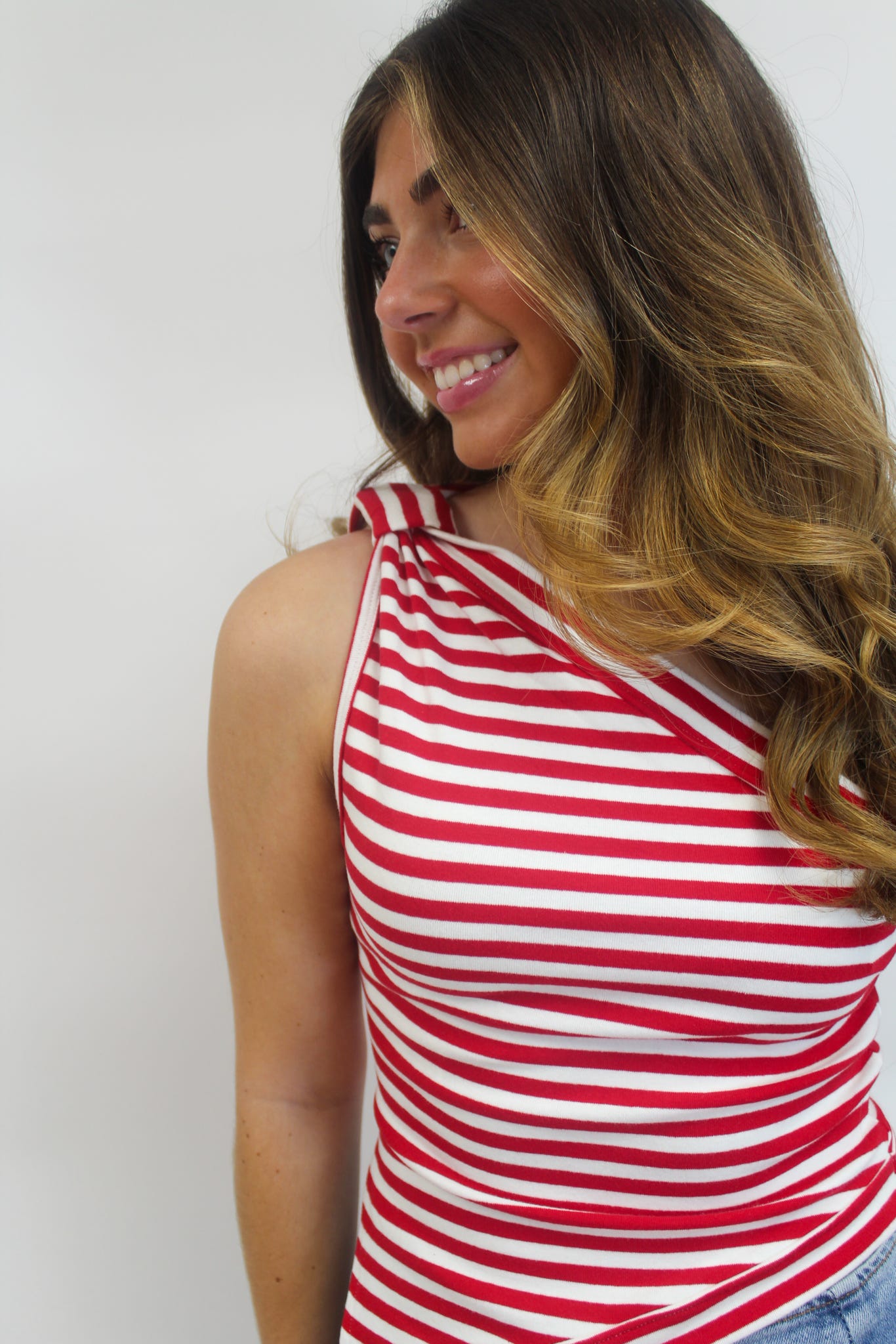 Statement Stripe One-Shoulder Top - Red