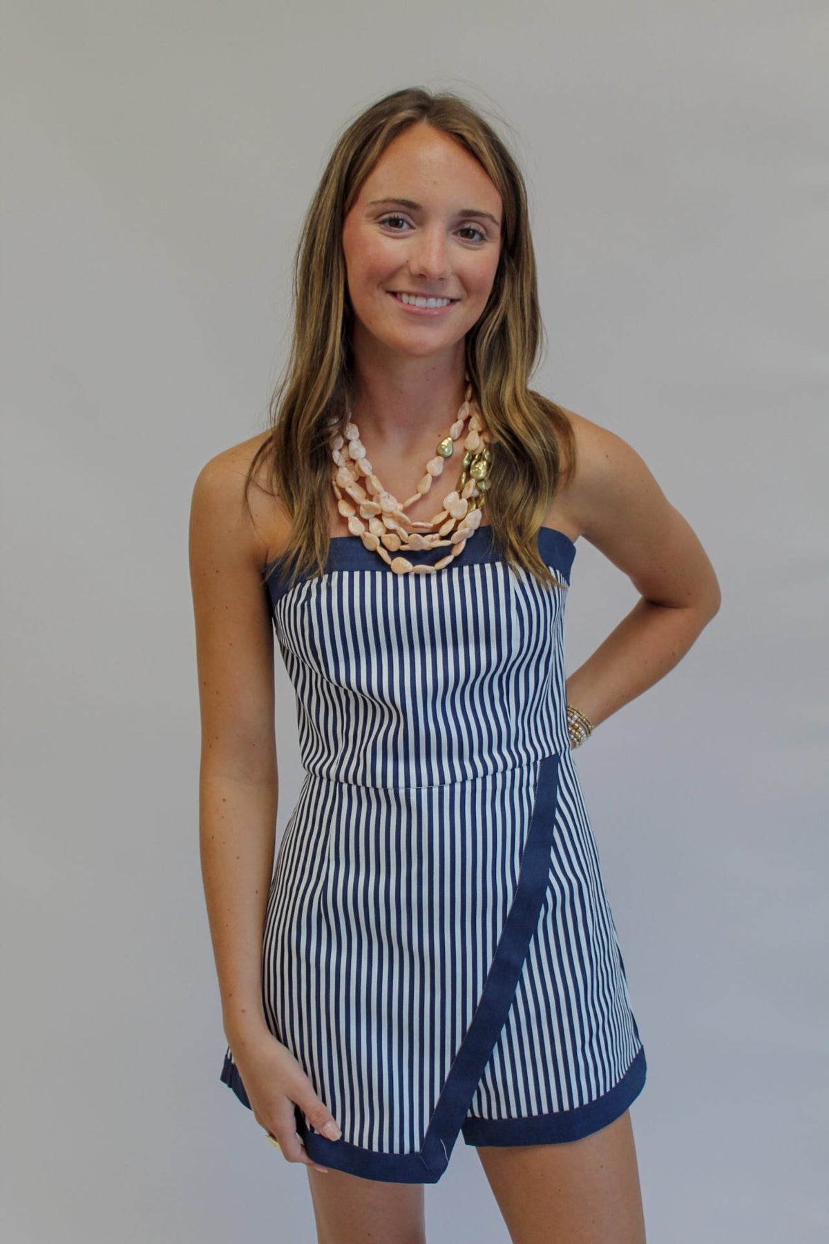 Stadium Stripe Strapless Romper