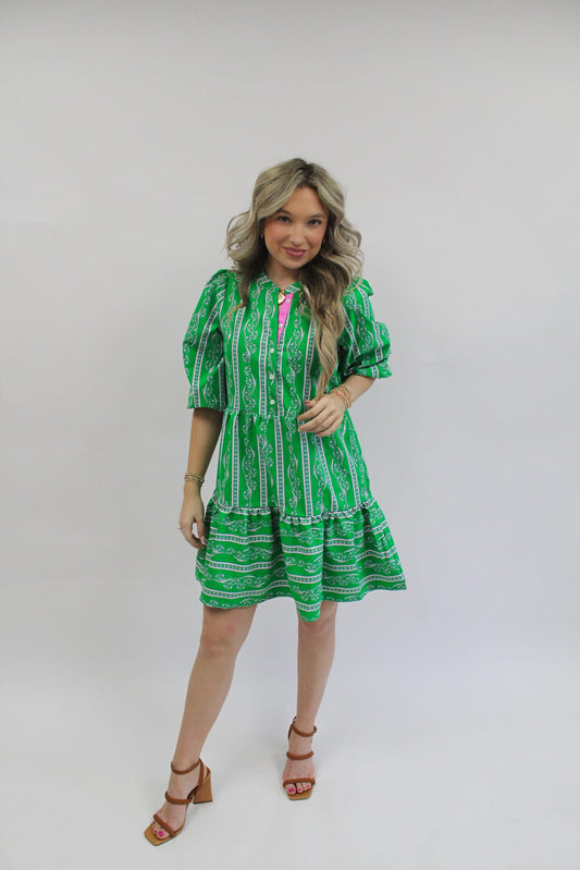 Riley Garden Lace Mini Dress in Green