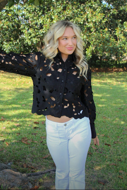 Bespoke Eyelet Black Blouse