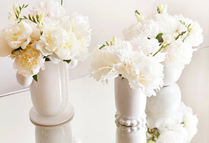 Signature White Medium Cylinder Vase with Knobbed Foot