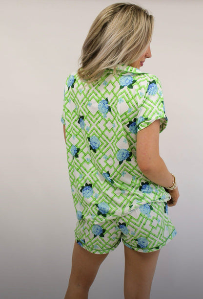 Hannah Pajama Set: Hydrangea Bamboo