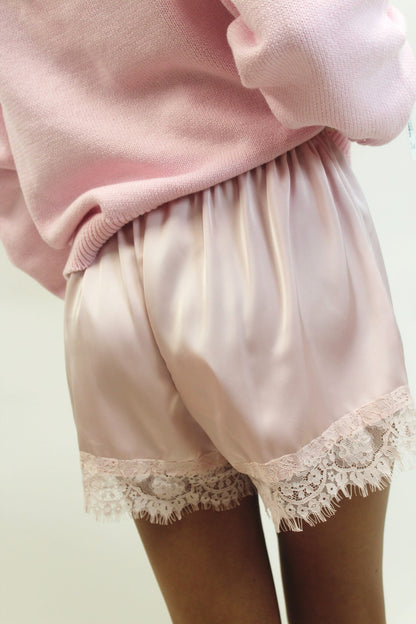 Satin Whisper Blush Lace Shorts