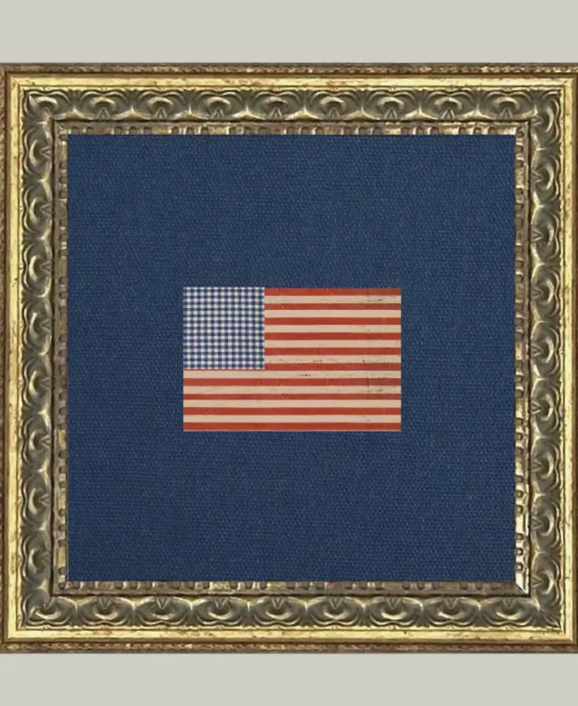 Gingham Flag Framed Antique Art 9x9
