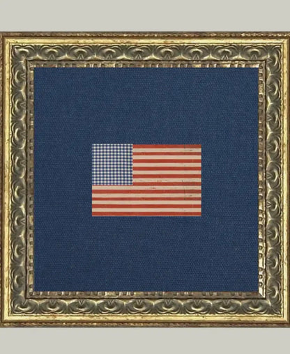 Gingham Flag Framed Antique Art 9x9