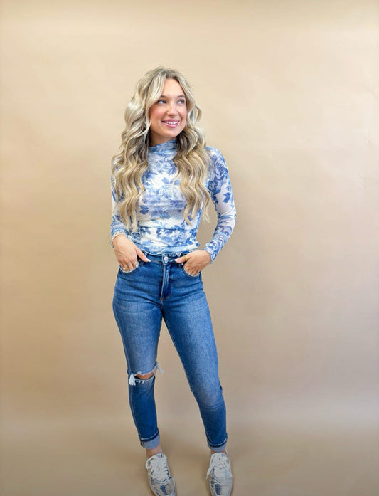 Blue Willow Floral Top