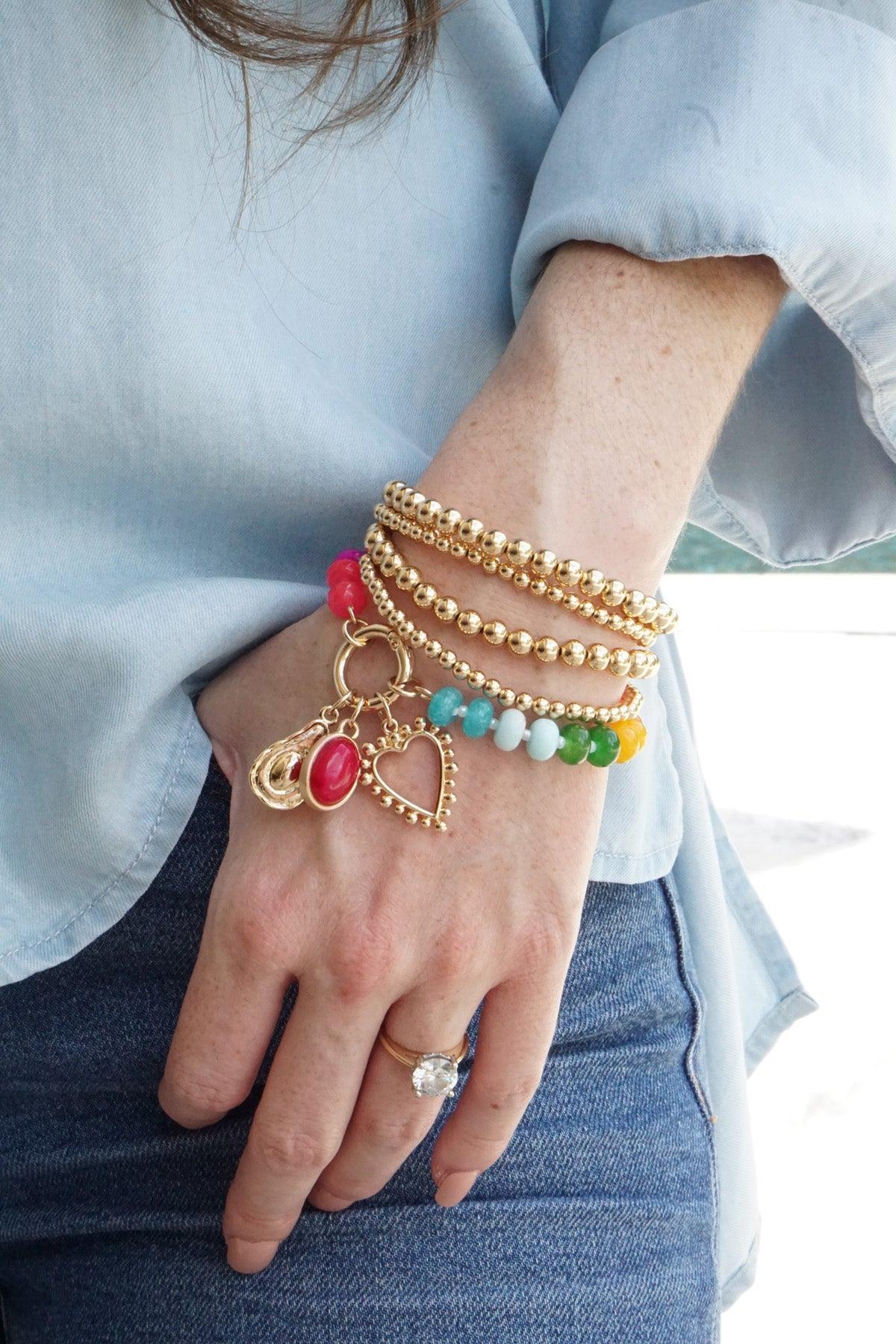 Lucy Gemstone Beaded Charm Bracelet Base in Rainbow Multi