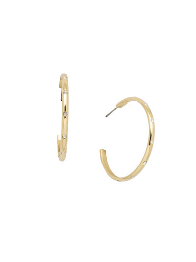 Mini Crystal Embellished Hoop Earrings - Bright Gold/Crystal