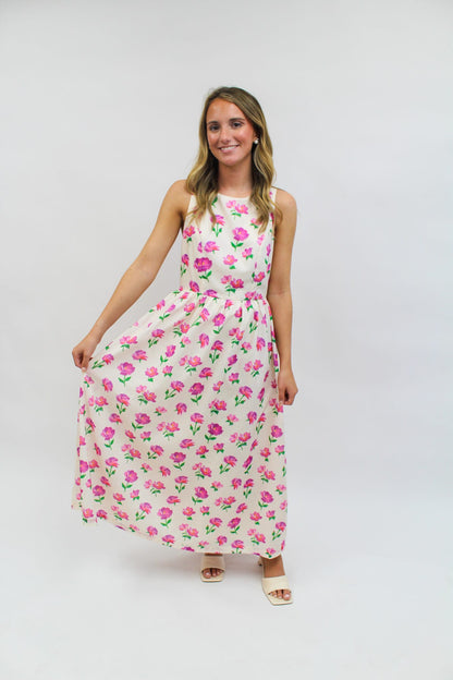 Bella Cream Floral Midi Dress