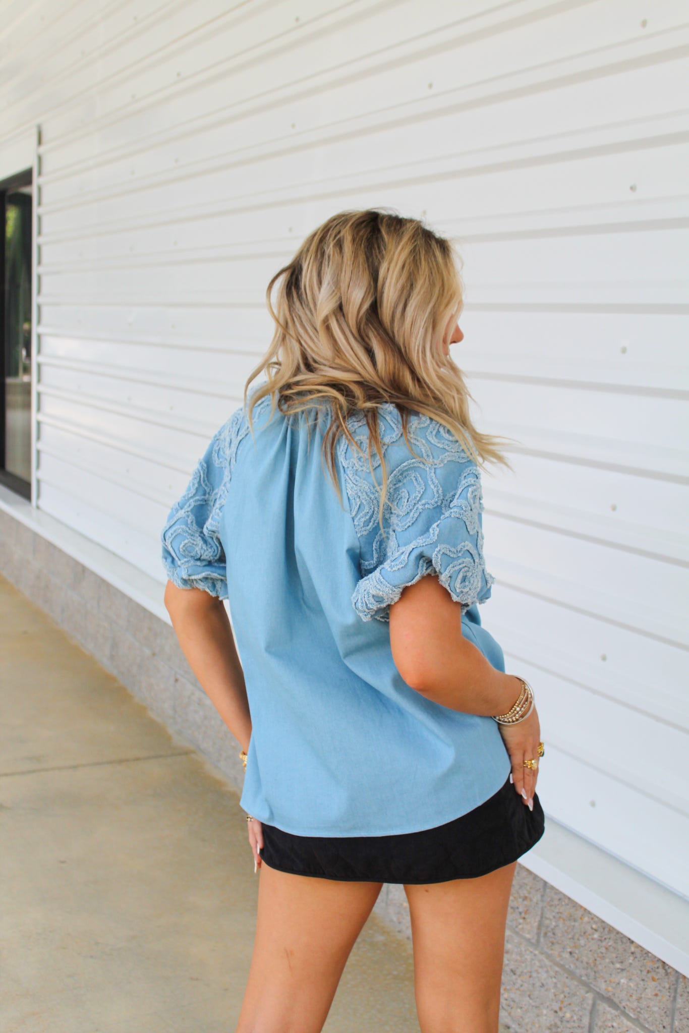Raven Puff Sleeve Denim Top