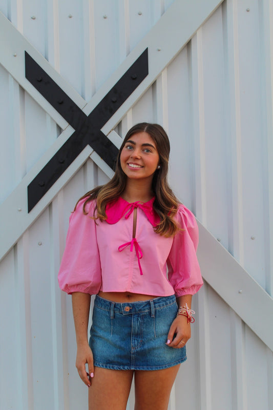 Pink Peter Pan Collar Cropped Top
