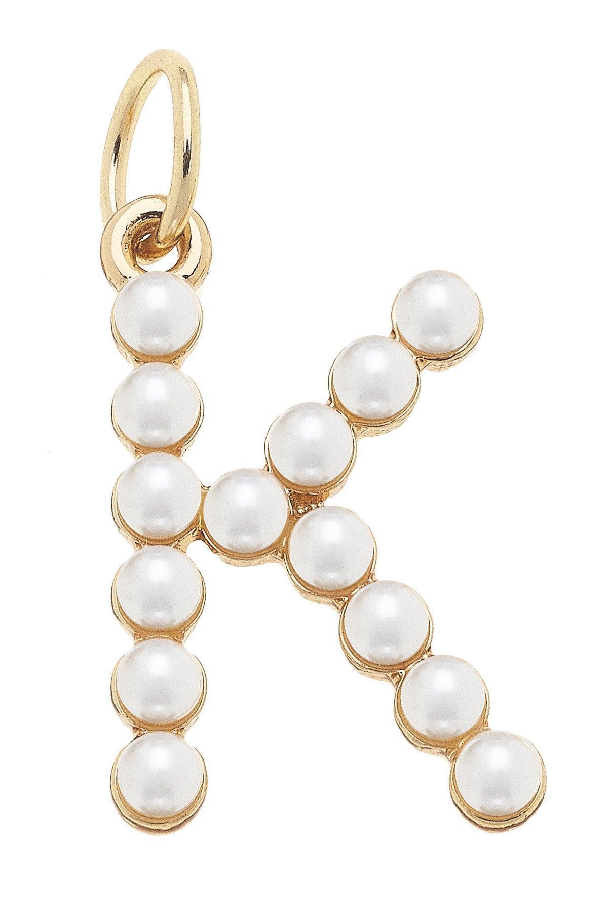 Pearl - Studded Letter Charm in Ivory