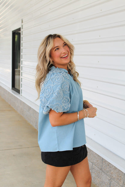 Raven Puff Sleeve Denim Top