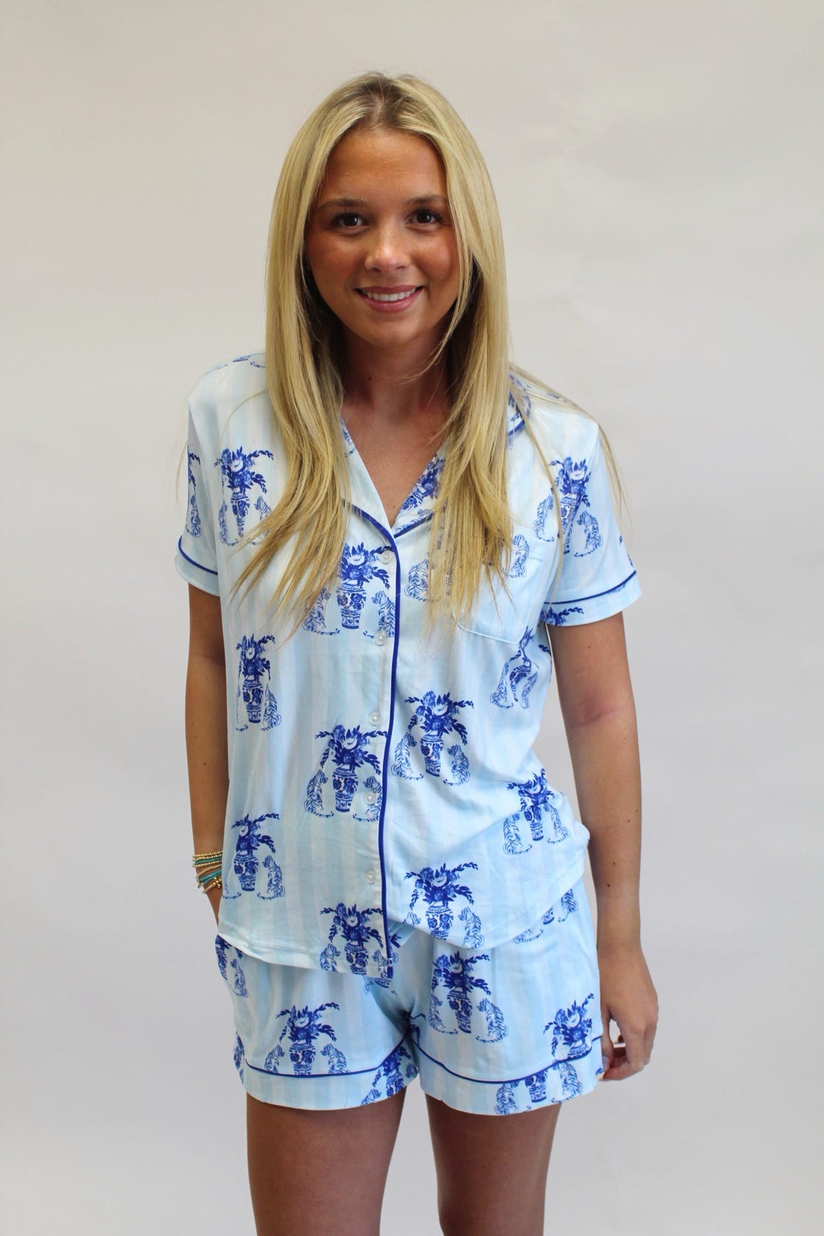 Callie Tiger Short Sleeve Button Up Sleep Shirt
