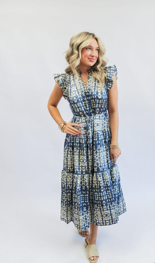 Dallas Dusty Navy Tiered Midi Dress