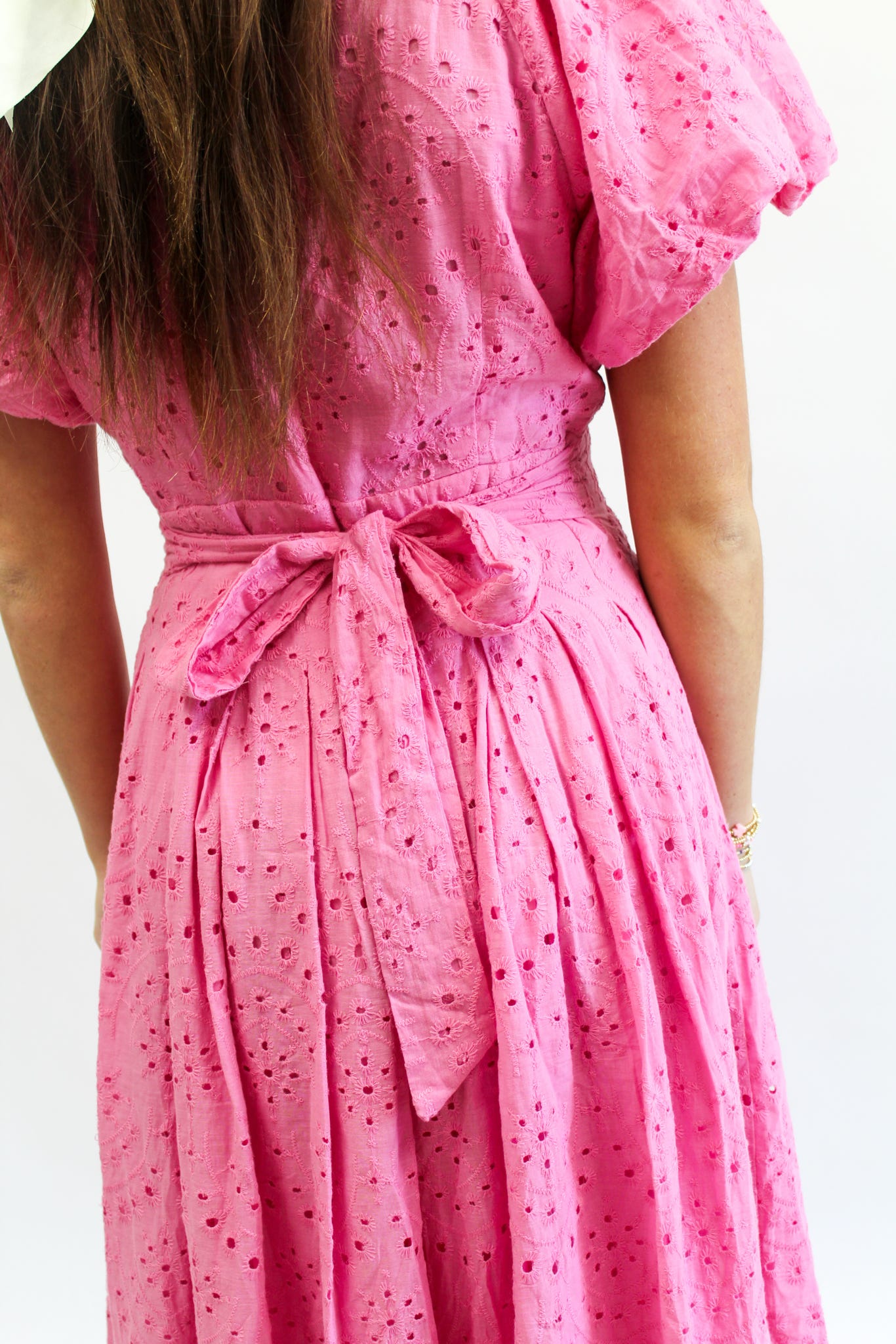 Belle of Spring Pink Eyelet Midi Dress
