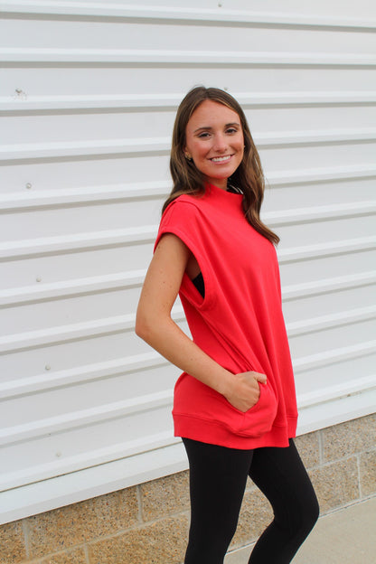 Cloud Nine Mock Neck Top - Red