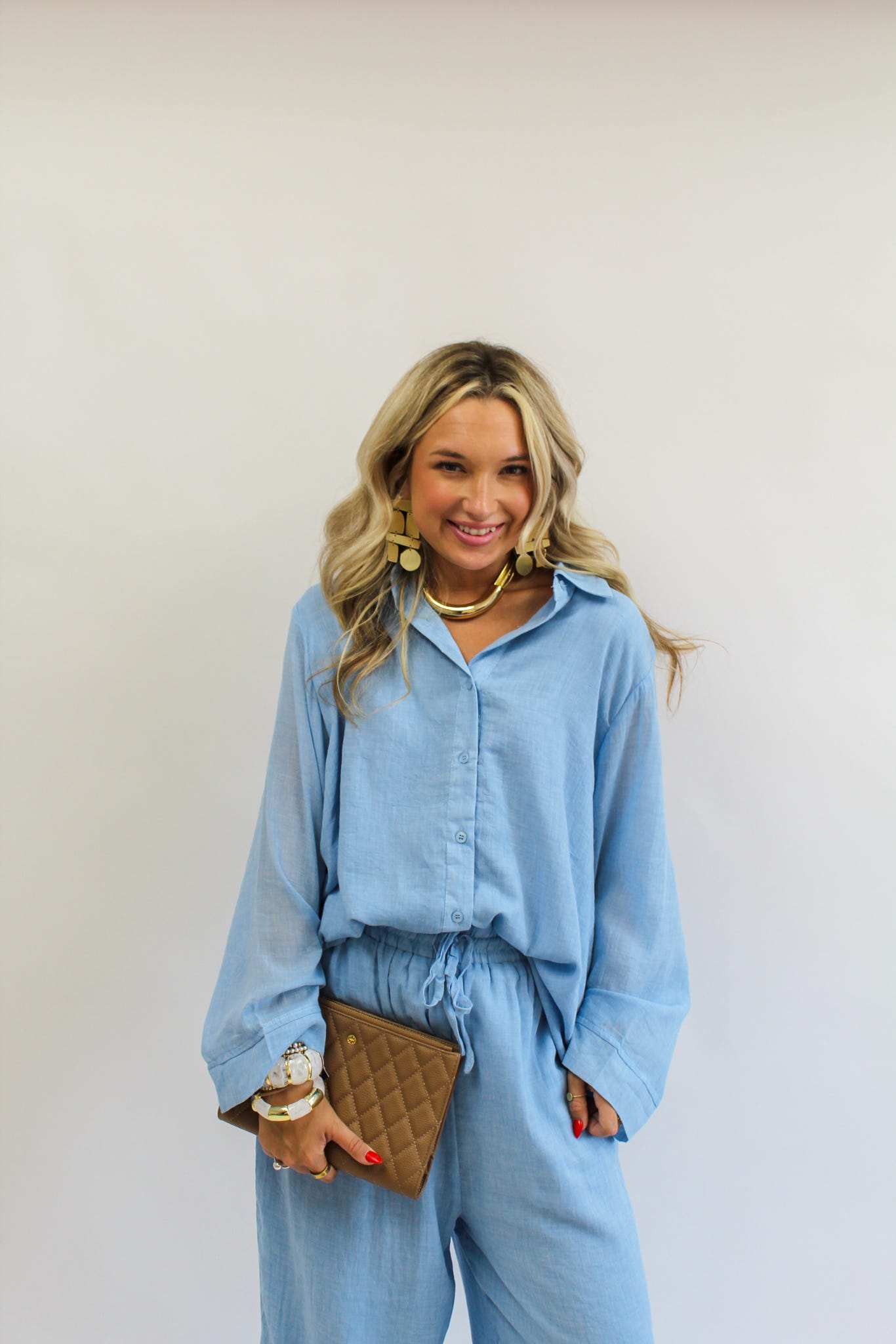 Santorini Sky Linen Pants Set