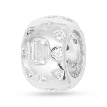 Silver CZ Wide Round Charm