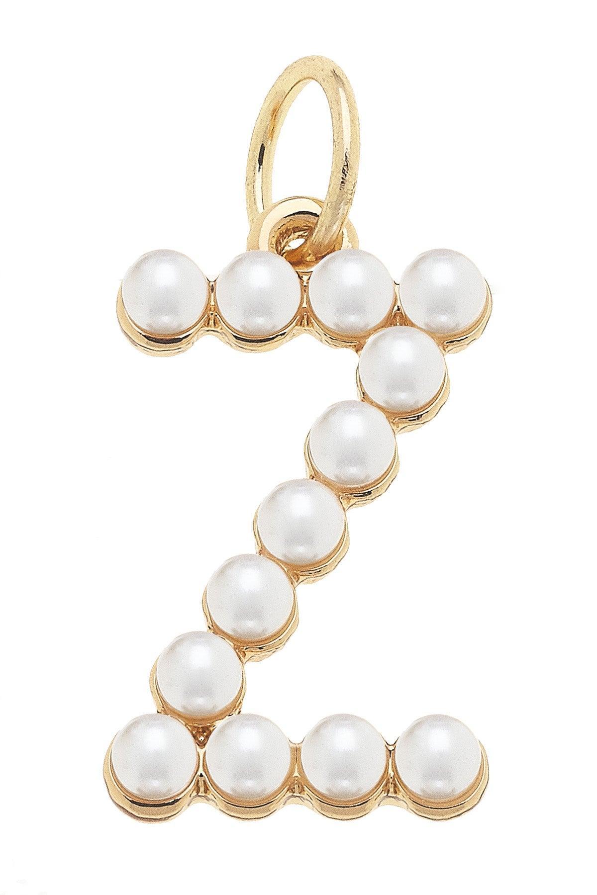 Pearl - Studded Letter Charm in Ivory