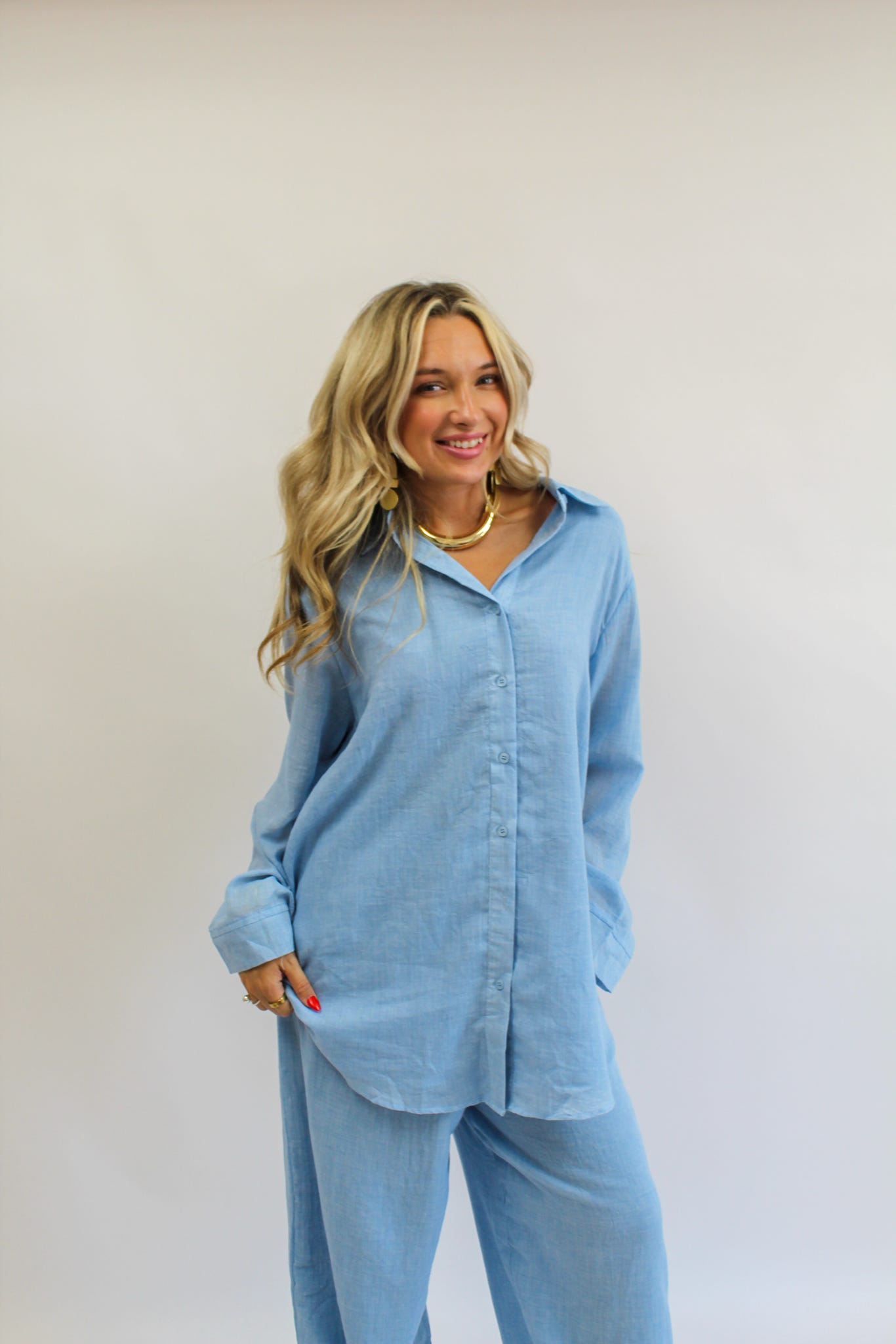 Santorini Sky Linen Pants Set