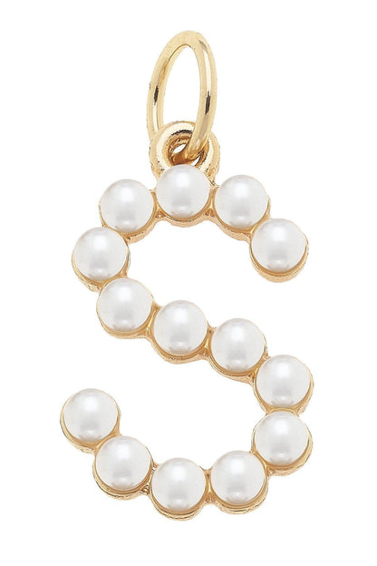 Pearl - Studded Letter Charm in Ivory