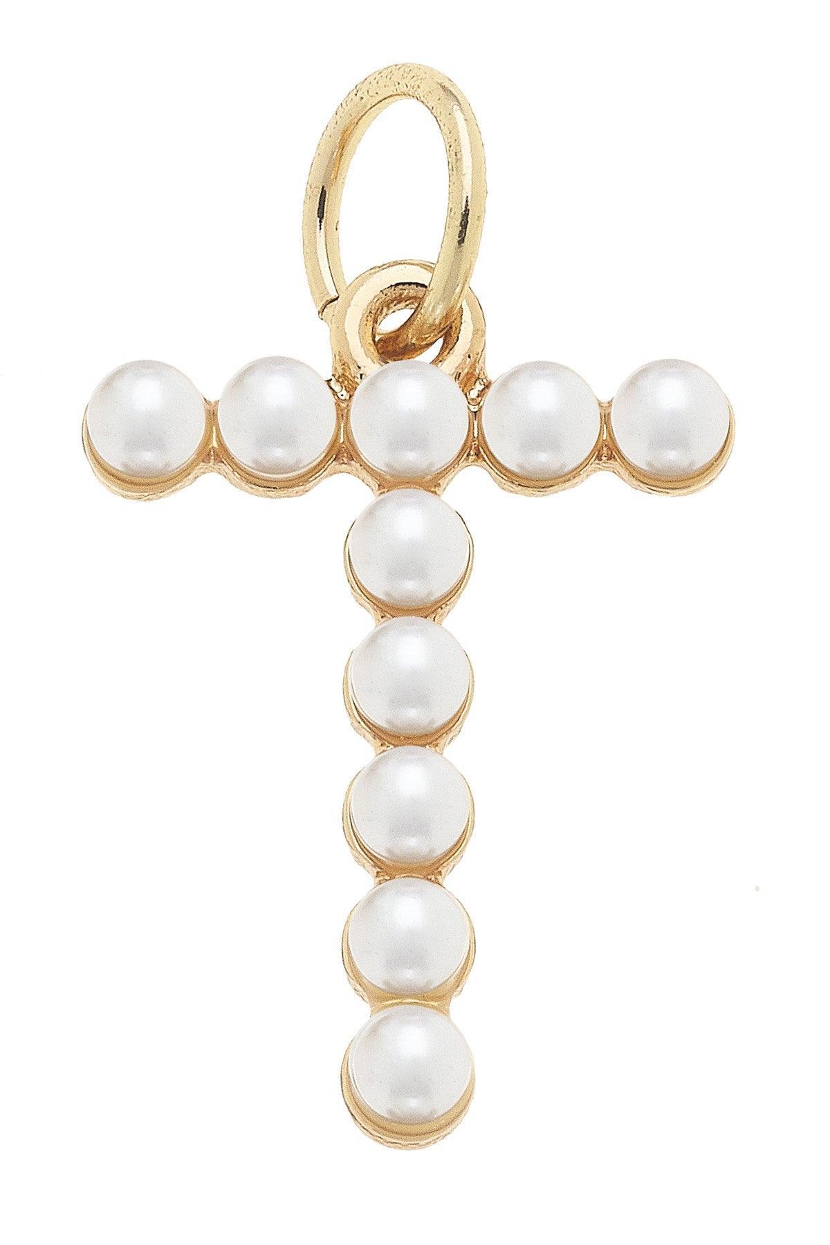 Pearl - Studded Letter Charm in Ivory
