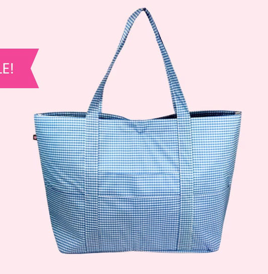 Wipeable Baby Blue Gingham Big Mama Tote
