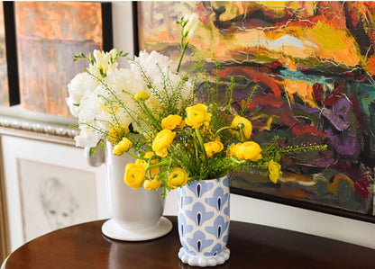 Signature White Large Cylinder Vase with Knob Handles