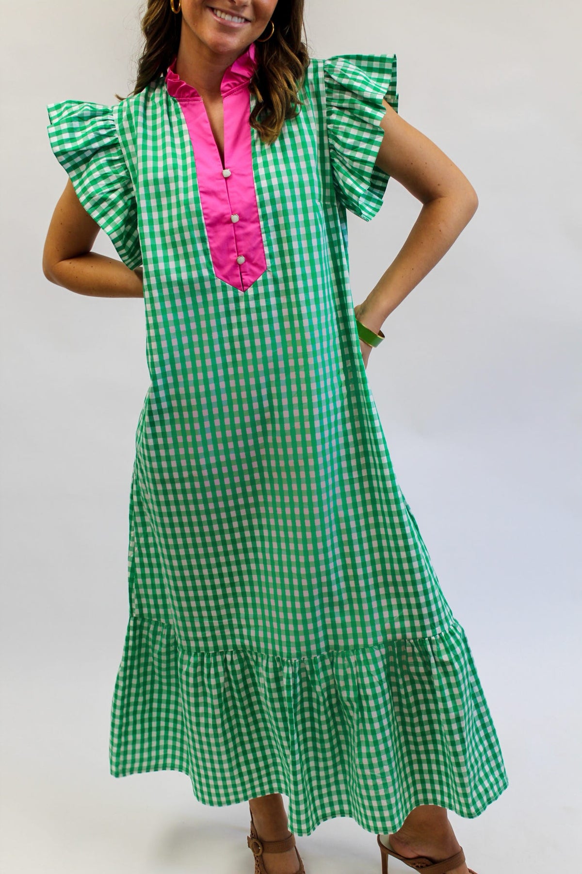 Summer Picnic Plaid Midi Dress
