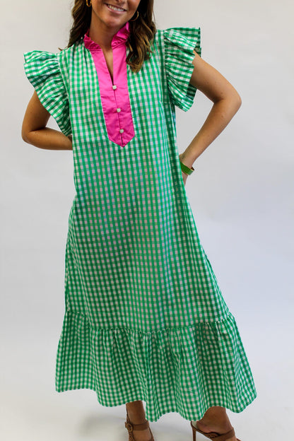 Summer Picnic Plaid Midi Dress