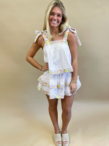 Luca Embroidred Top Floral Pastel