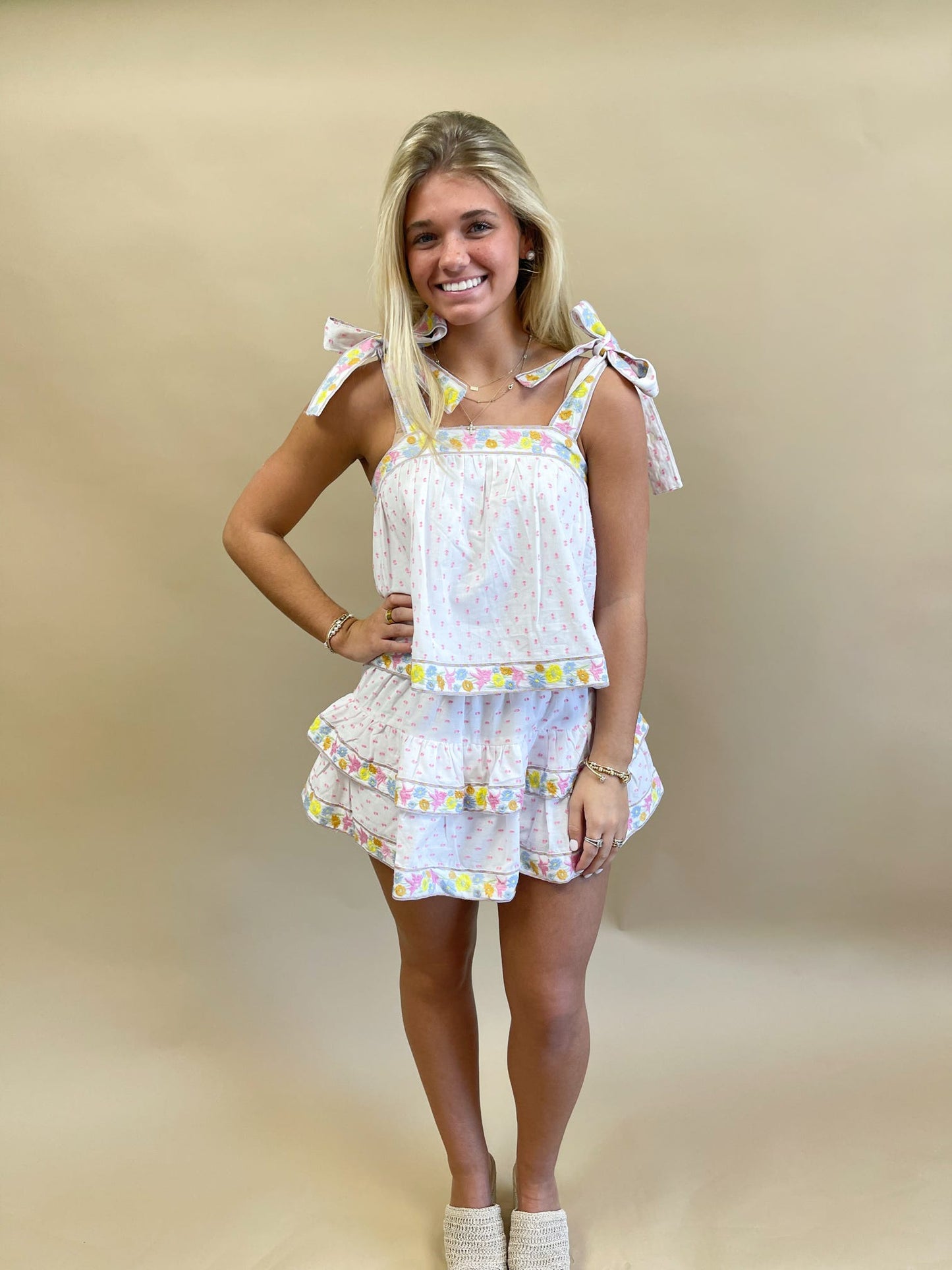 Luca Embroidred Top Floral Pastel